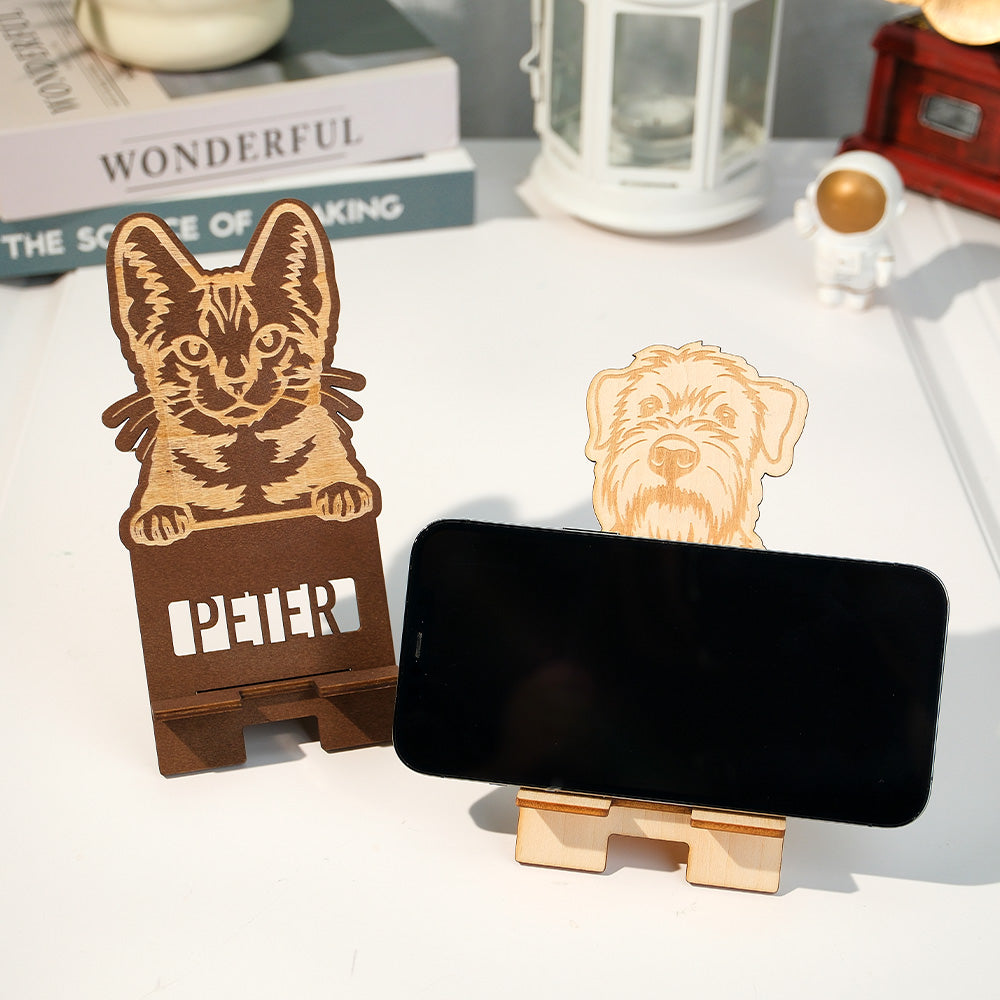 Engraved Pet Portrait Phone Stand